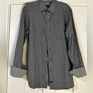 Johnston & Murphy Geometric Black, Blue, and White Shirt M long sleeved